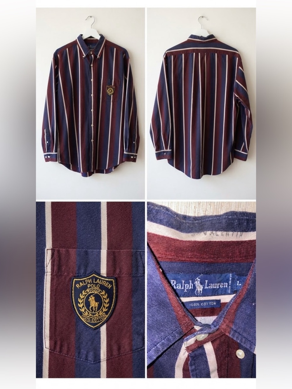 Ralph Lauren Navy & Burgundy Vertical Stripe Button-Down Shirt